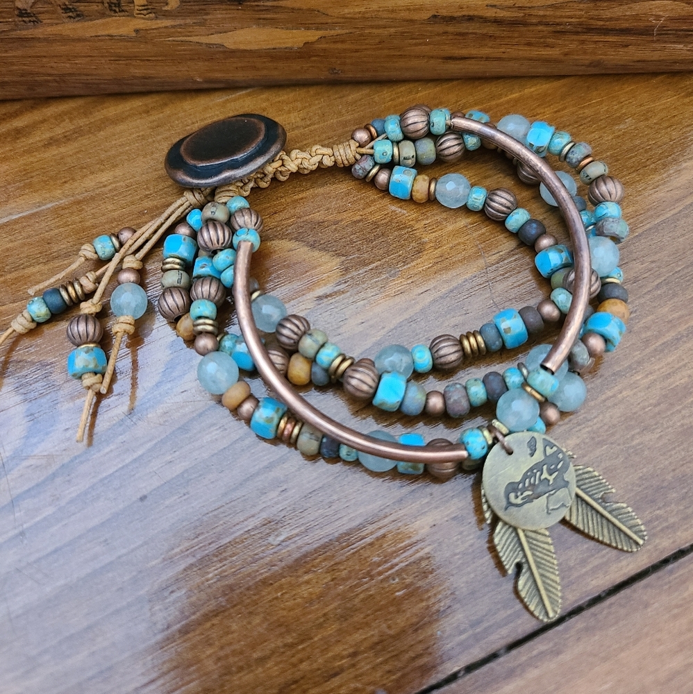 Boho Southwestern 4 Strand Leather Jade Turquoise